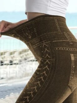 Women's Stretchy Faux Denim Jeans Leggings High Waist Tummy Control Pencil Pants -Shinee Style Shop d1e25f77813f50036f559bd16ce8fbf7