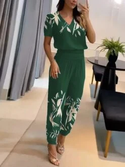 V Neck Floral Business Casual Two-Piece Set -Shinee Style Shop d8274c41d6958041ba98c217da6df078