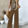Women's Abstract Daily Going Out Two Piece Set Sleeveless Casual Summer Top With Pants Matching Set Brown 2 Women's Abstract Daily Going Out Two Piece Set Sleeveless Casual Summer Top With Pants Matching Set Brown -Shinee Style Shop e71a4989f253fafa4669667c440e2366