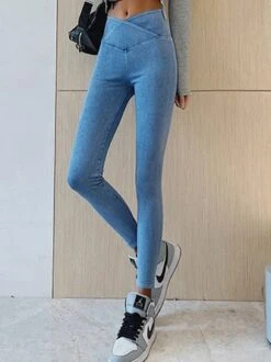 JFN Crossover High Elasticity Tight Plain Blue Leggings -Shinee Style Shop e7bd4369db5aabf7758bcd6bef907a28