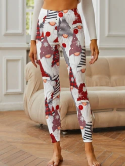 Women's Gray Tight Legging Christmas Hat Printed -Shinee Style Shop f78472b68b3042c4bcf2b925d92176bf