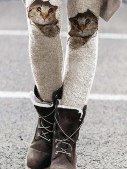 Women Thick Leggings Cat Elastic Waist Printed Casual Pants -Shinee Style Shop fa96278957e93cac6e3a1c0039d9c319
