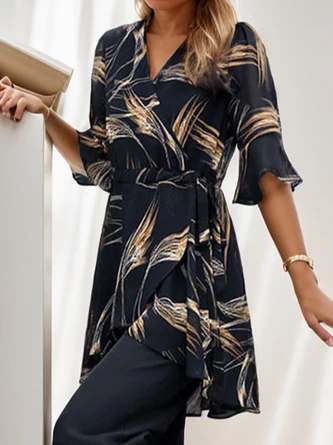 Women's Floral Printed Two Piece Sets Black Summer Bell Sleeves V Neck 2 Piece Sets 6 Women's Floral Printed Two Piece Sets Black Summer Bell Sleeves V Neck 2 Piece Sets - Image 4
