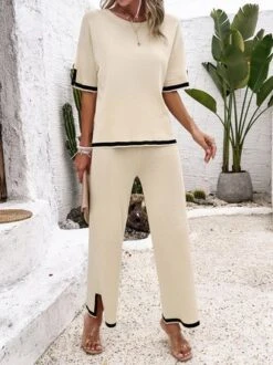 Women's Color Block Daily Going Out Two Piece Set Short Sleeve Casual Summer Top With Pants Matching Set Black -Shinee Style Shop fca2ef8f8733c330bb9af4c9dcac467c