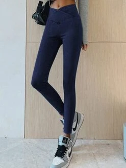 JFN Crossover High Elasticity Tight Plain Blue Leggings -Shinee Style Shop fe5ae0b1dc16a1bb28a754d569cf341c